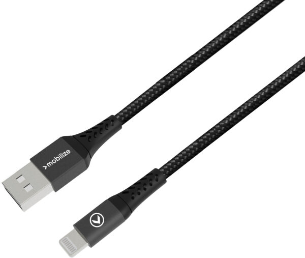 Mobilize Strong Nylon Cable Usb To Apple Mfi Lightning 20Cm. 12W Black - Afbeelding 2