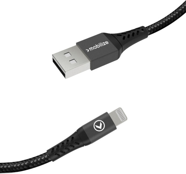 Mobilize Strong Nylon Cable Usb To Apple Mfi Lightning 2M. 12W Black - Afbeelding 3