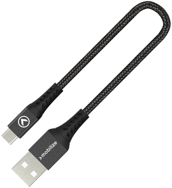 Mobilize Strong Nylon Cable Usb To Usb-C 20Cm. 15W Black - Afbeelding 2