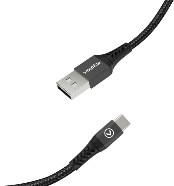 Mobilize Strong Nylon Cable Usb To Usb-C 20Cm. 15W Black - Afbeelding 3
