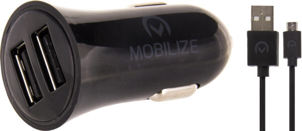 Mobilize Car Charger 2X Usb 24W + Usb To Micro Usb Cable 1M. Black