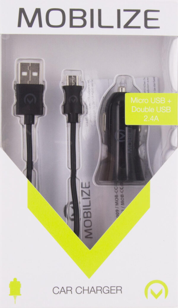 Mobilize Car Charger 2X Usb 24W + Usb To Micro Usb Cable 1M. Black - Afbeelding 5