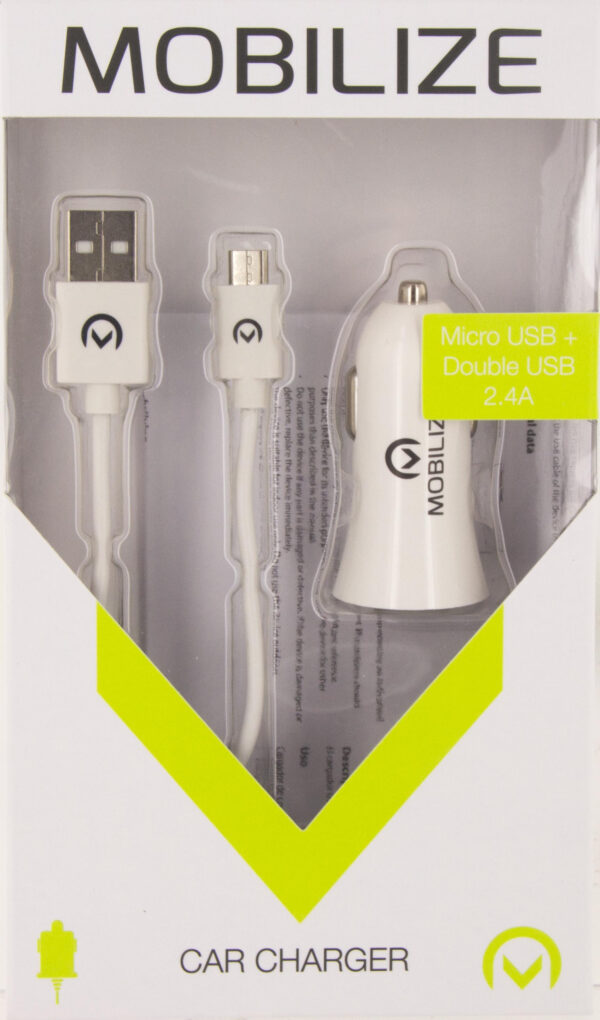 Mobilize Car Charger 2X Usb + Usb To Micro Usb Cable 12W 1M. White - Afbeelding 5