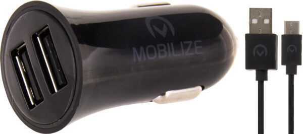 Mobilize Car Charger Dual Usb 2.4A 12W + 1M Usb-C Cable Black