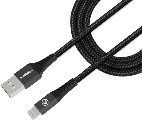Mobilize Strong Nylon Cable Usb To Apple Mfi Lightning 1M. 12W Black - Afbeelding 2