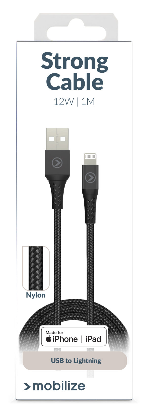Mobilize Strong Nylon Cable Usb To Apple Mfi Lightning 1M. 12W Black - Afbeelding 5