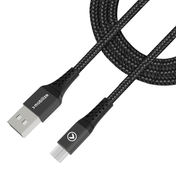 Mobilize Strong Nylon Cable Usb To Micro Usb 1M. 12W Black - Afbeelding 2