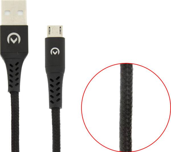Mobilize Strong Nylon Cable Usb To Micro Usb 1M. 12W Black - Afbeelding 5