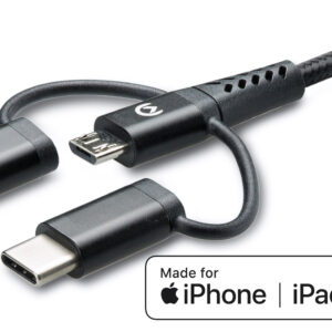 Mobilize Strong Nylon Cable 3In1 Usb To Micro Usb, Usb-C, Apple Mfi Lightning 1.5M Black