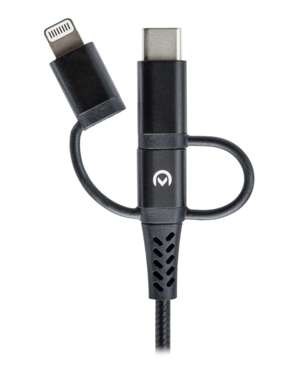 Mobilize Strong Nylon Cable 3In1 Usb To Micro Usb, Usb-C, Apple Mfi Lightning 1.5M Black - Afbeelding 4