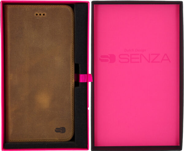 Senza Raw Leather Booklet Apple Iphone 7 Plus/8 Plus Chestnut Brown - Afbeelding 3