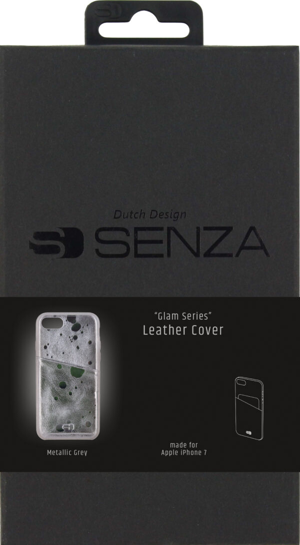 Senza Glam Leather Cover With Card Slot Apple Iphone 7/8/Se (2020/2022) Metallic Grey - Afbeelding 3