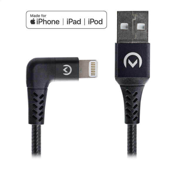 Mobilize Strong Nylon 90° Cable Apple Mfi Lightning 1.5M. 12W Black