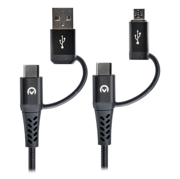 Mobilize Strong Nylon Cable 4In1 Usb, Usb-C To Micro Usb, Usb-C 1.5M Black - Afbeelding 2