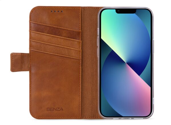 Senza Desire Leather Wallet Apple Iphone 13 Mini Burned Cognac - Afbeelding 2