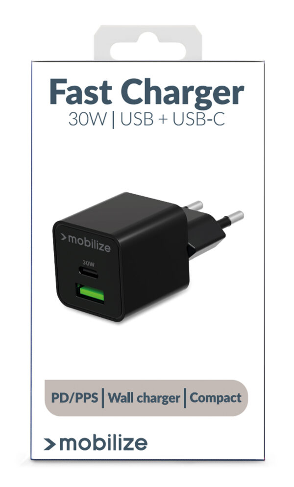 Mobilize Wall Charger Usb-C + Usb Gan 30W With Pd/Pps Black - Afbeelding 11