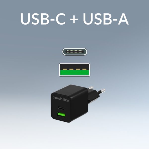 Mobilize Wall Charger Usb-C + Usb Gan 30W With Pd/Pps Black - Afbeelding 6