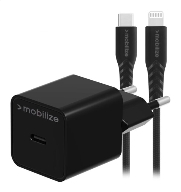 Mobilize Wall Charger Usb-C 20W With Pd + Mfi Lightning Nylon Cable 1.2M Black