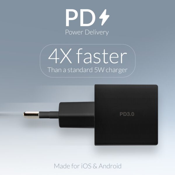 Mobilize Wall Charger Usb-C 20W With Pd + Mfi Lightning Nylon Cable 1.2M Black - Afbeelding 10