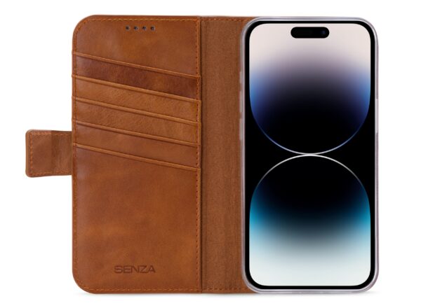 Senza Desire Leather Wallet Apple Iphone 14 Pro Burned Cognac - Afbeelding 2