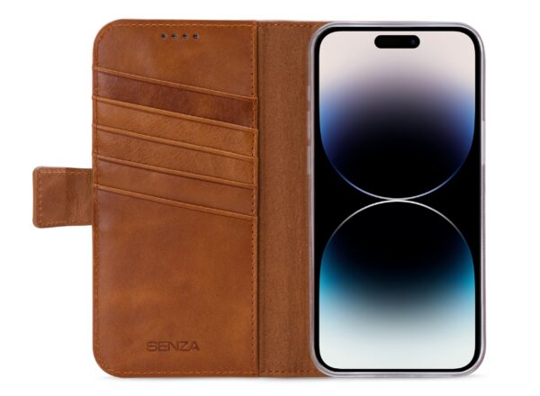 Senza Desire Leather Wallet Apple Iphone 14 Pro Max Burned Cognac - Afbeelding 2