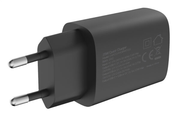 Mobilize Wall Charger Usb-C + Usb 25W With Pd/Pps Black - Afbeelding 3