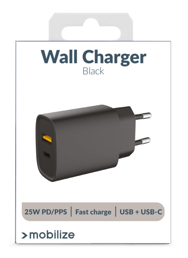 Mobilize Wall Charger Usb-C + Usb 25W With Pd/Pps Black - Afbeelding 8