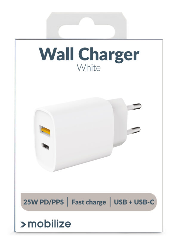 Mobilize Wall Charger Usb-C + Usb 25W With Pd/Pps White - Afbeelding 8
