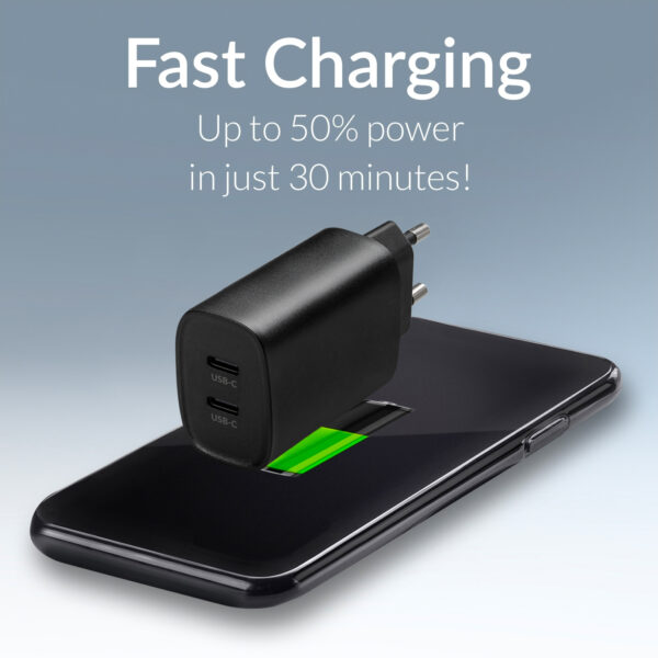 Mobilize Wall Charger 2X Usb-C Gan 45W With Pd/Pps Black - Afbeelding 6