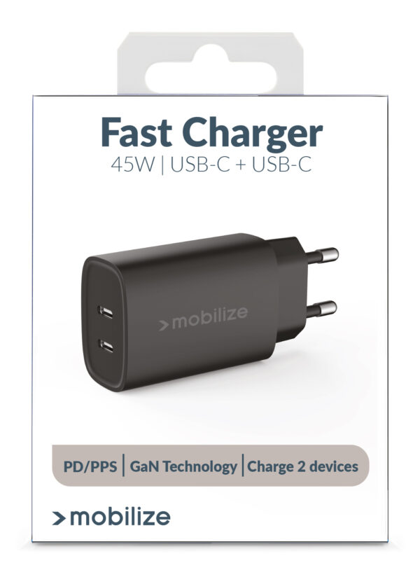 Mobilize Wall Charger 2X Usb-C Gan 45W With Pd/Pps Black - Afbeelding 8