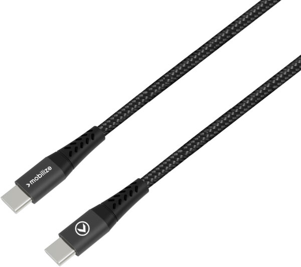 Mobilize Strong Nylon Cable Usb-C To Usb-C 20Cm. 100W Black - Afbeelding 2