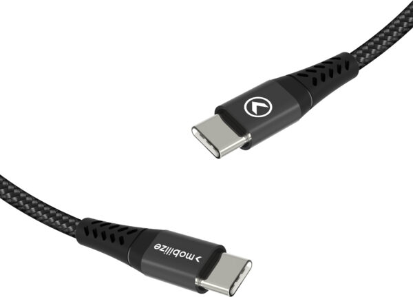 Mobilize Strong Nylon Cable Usb-C To Usb-C 20Cm. 100W Black - Afbeelding 3