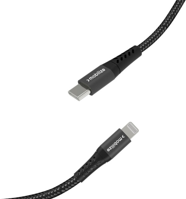 Mobilize Strong Nylon Cable Usb-C To Mfi Lighting 20Cm. 60W Black - Afbeelding 3