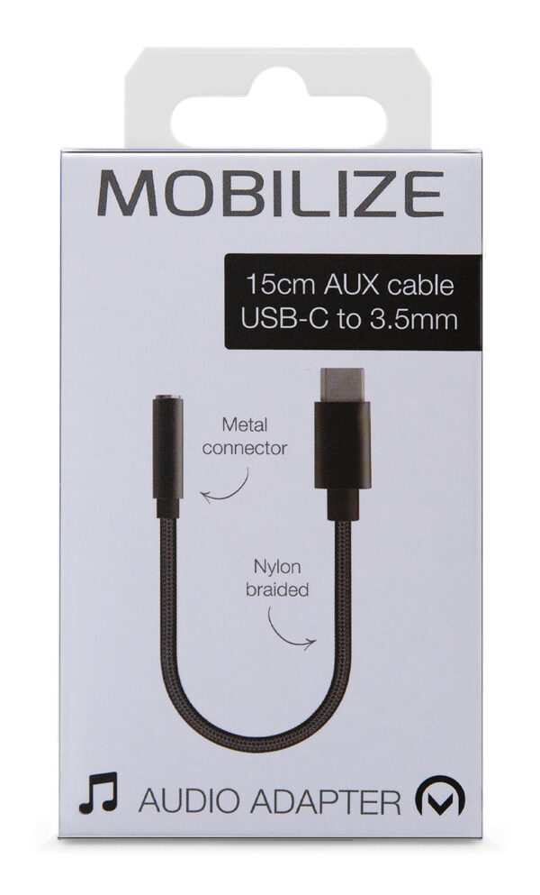 Mobilize Strong Nylon Audio Adapter Usb-C To 3.5Mm 15Cm Black - Afbeelding 4