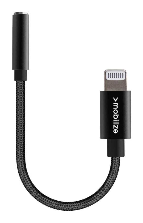 Mobilize Strong Nylon Audio Adapter Mfi Lightning To 3.5Mm 15Cm Black