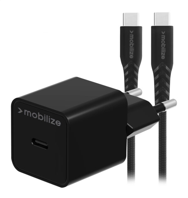 Mobilize Wall Charger Usb-C Gan 30W With Pd/Pps + Usb-C Nylon Cable 1.2M Black
