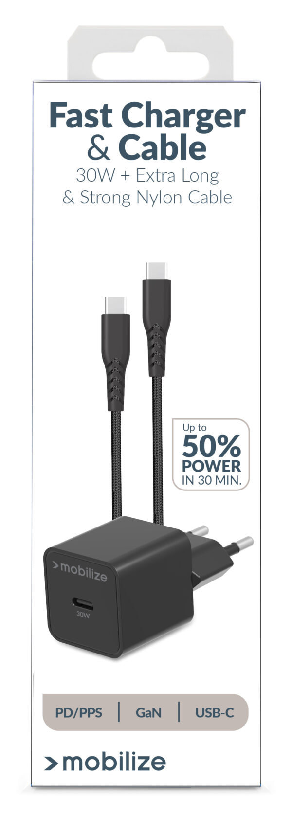 Mobilize Wall Charger Usb-C Gan 30W With Pd/Pps + Usb-C Nylon Cable 1.2M Black - Afbeelding 11