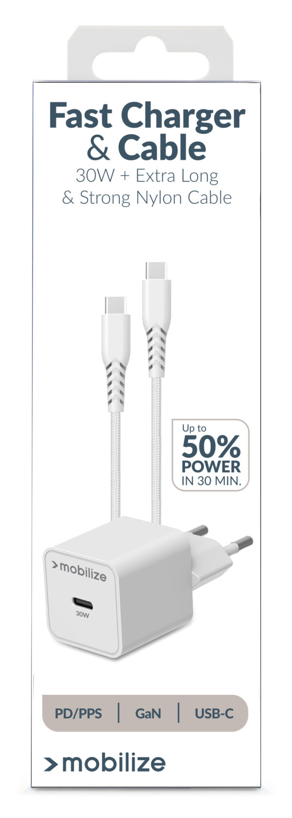 Mobilize Wall Charger Usb-C Gan 30W With Pd/Pps + Usb-C Nylon Cable 1.2M White - Afbeelding 11