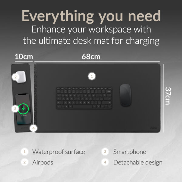 Mobilize Pu Leather Desk Mat With Magnetic Wireless Charger 15W Black - Afbeelding 7