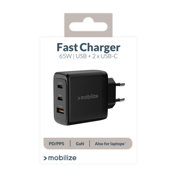 Mobilize Wall Charger 2X Usb-C + 1X Usb Gan 65W With Pd/Pps Black - Afbeelding 10
