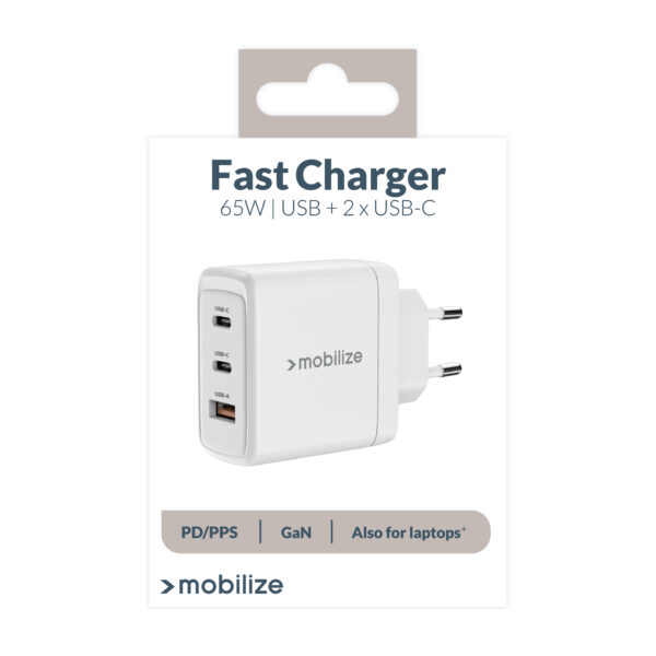 Mobilize Wall Charger 2X Usb-C + 1X Usb Gan 65W With Pd/Pps White - Afbeelding 10