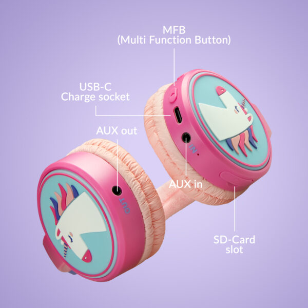 Mobilize Wireless/Wired Over Ear Kids Headphone 85Db Unicorn - Afbeelding 4