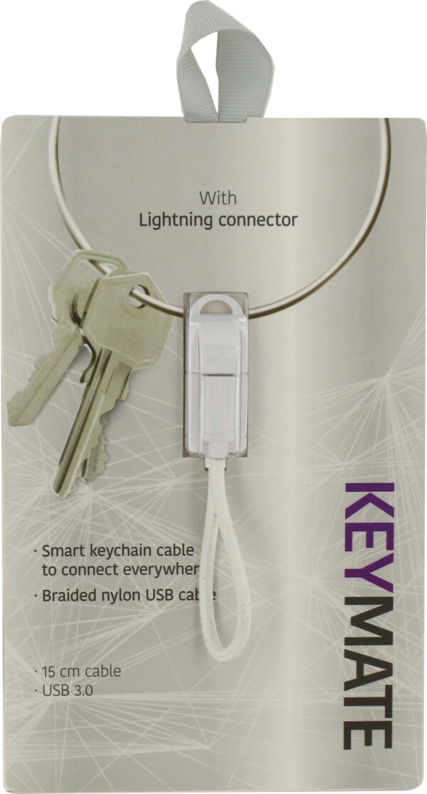 Keymate Charge/Sync Keychain Cable Nylon Braided Lightning White