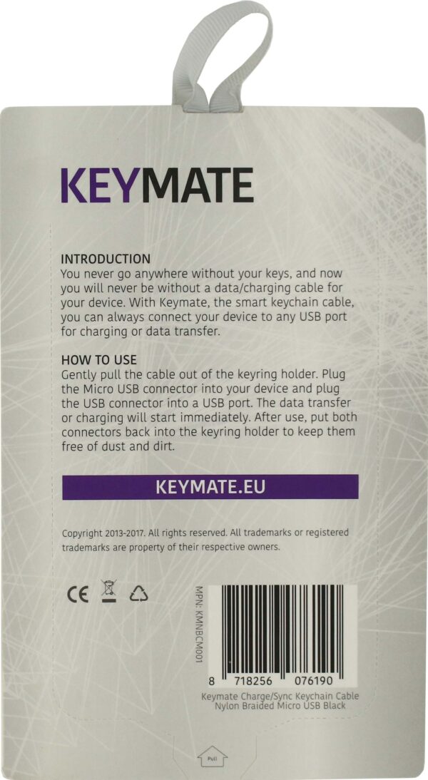 Keymate Charge/Sync Keychain Cable Nylon Braided Micro Usb Black - Afbeelding 2