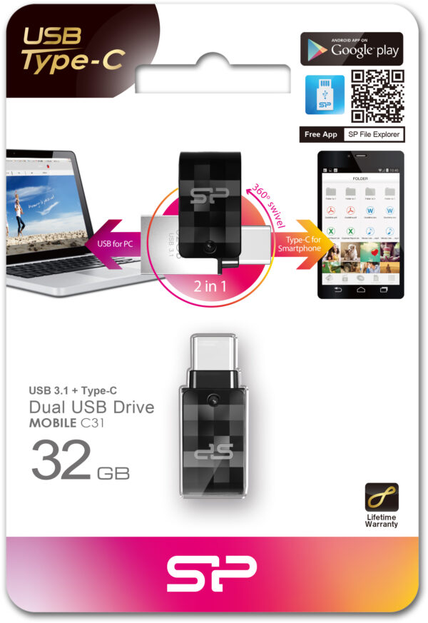 Silicon Power C31 Dual Usb Pendrive Mobile 32Gb Usb-C Black - Afbeelding 3