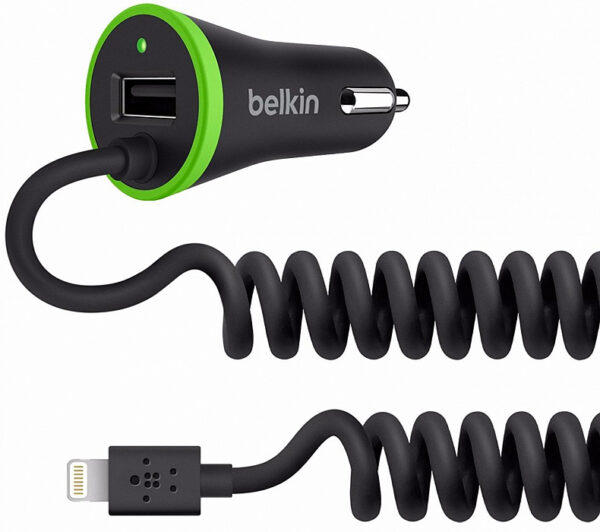 Mob Belkin Car Charger With Usb Port + Coiled Lightning Connector 3.4A Black