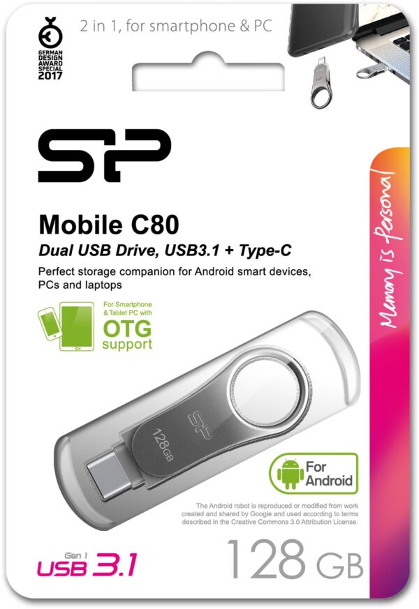 Silicon Power C80 Dual Usb Pendrive Mobile 128Gb Usb-C Grey - Afbeelding 4