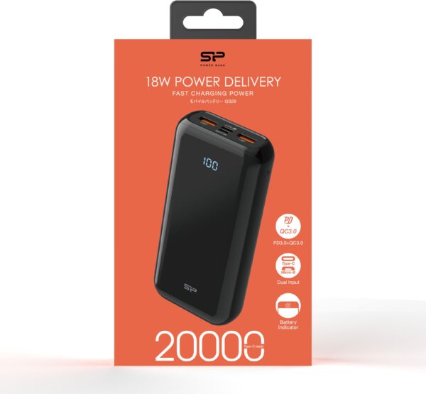 Silicon Power Qs28 Fast Charging 18W Pd Powerbank 20000 Mah Black - Afbeelding 4