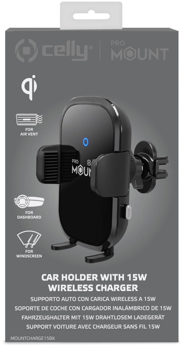 Celly Mountcharge15 Wireless Charger Car Holder 15W Black - Afbeelding 10