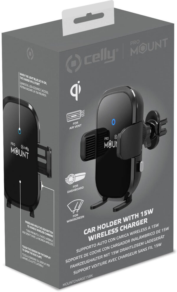 Celly Mountcharge15 Wireless Charger Car Holder 15W Black - Afbeelding 11